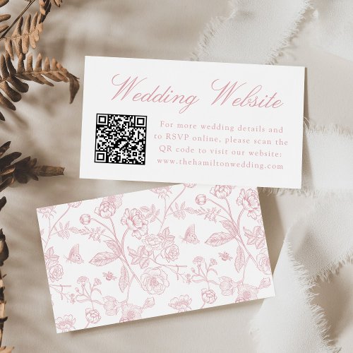 Elegant Rose Chinoiserie Wedding Website QR Code Enclosure Card