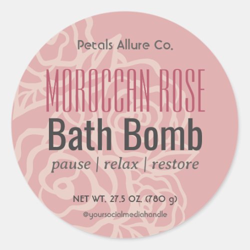 Elegant Rose Coral Pink Floral Bath Bomb Label