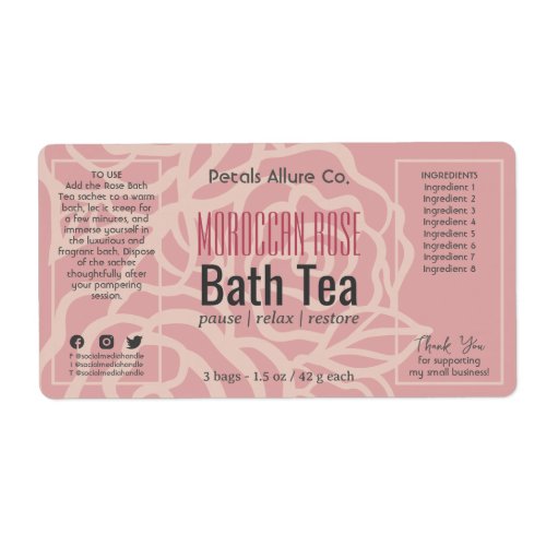 Elegant Rose Coral Pink Floral Bath Product Label