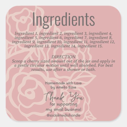 Elegant Rose Coral Pink Floral Ingredient Label