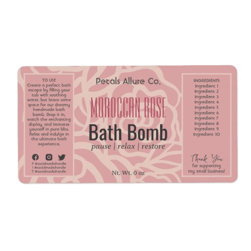 Elegant Rose Coral Pink Floral Spa Product Label