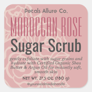 Elegant Rose Coral Pink Floral Sugar Scrub Label