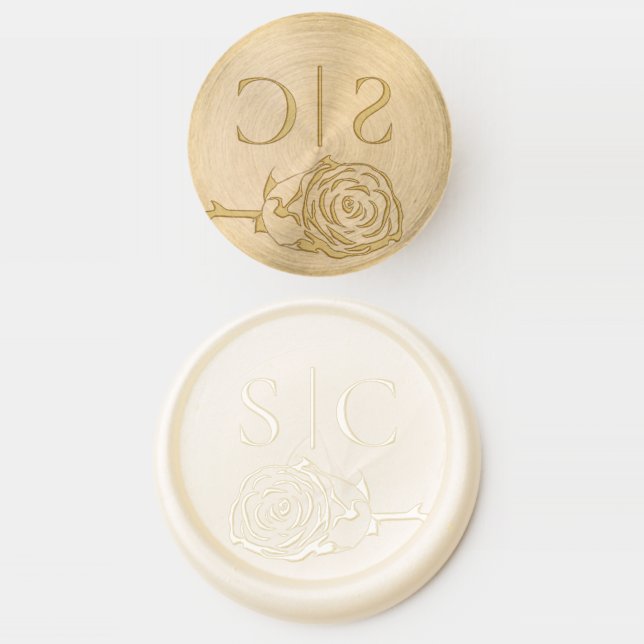 Elegant Rose Couple's Initials Stylish Wedding Wax Seal Stamp (Stamped)