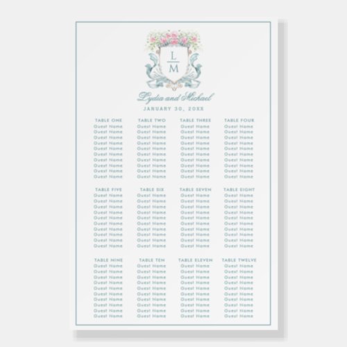 Elegant Rose Crest Monogram Wedding Seating Chart Foam Board