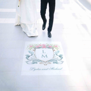 Elegant Rose Crest w/ Bow   Monogram Wedding Floor Decals