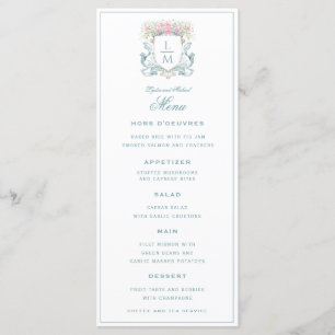 Elegant Rose Crest w/ Bow Monogram Wedding Menu