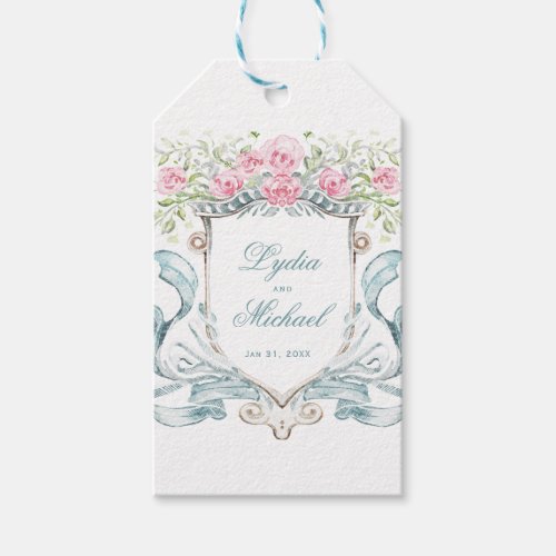 Elegant Rose Crest w Bow  Wedding Gift Tags