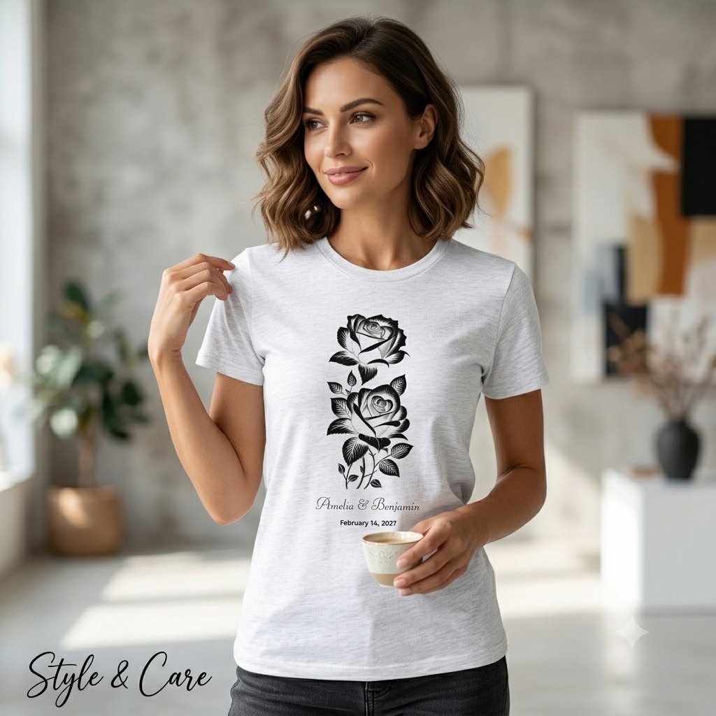 Elegant Rose Custom Monogram Date Lovely Tri-Blend Shirt for Women