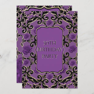 Elegant Rose & Damask Gothic 30th Birthday Invitation