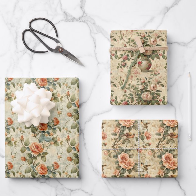 Elegant Rose Decoupage Design Collection Wrapping Paper Sheets (Front)