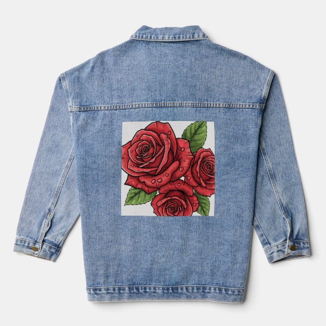 Elegant Rose Design Denim Jacket (Back)