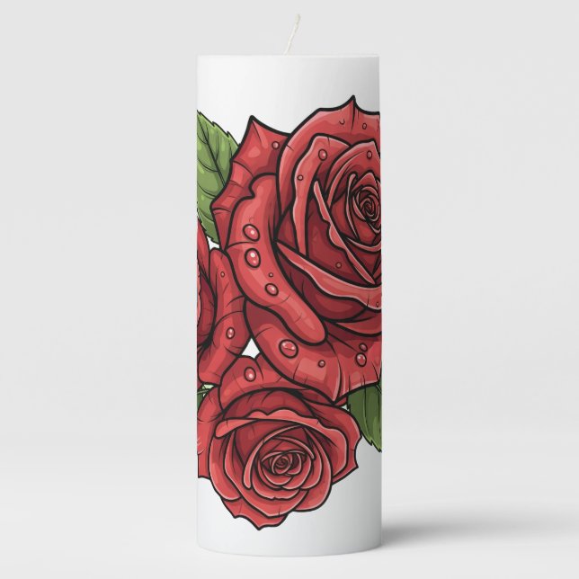 Elegant Rose Design Pillar Candle (Front)