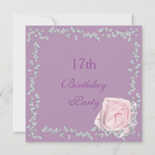 Elegant Rose & Diamonds 17th Birthday Invitation