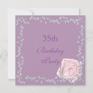 Elegant Rose & Diamonds 35th Birthday Invitation
