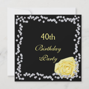 Elegant Rose & Diamonds 40th Birthday Invitation