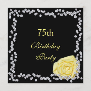 Elegant Rose & Diamonds 75th Birthday Invitation