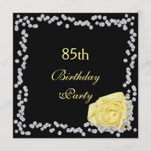 Elegant Rose & Diamonds 85th Birthday Invitation