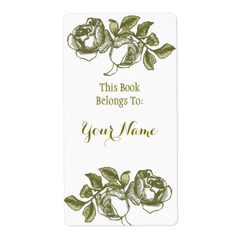 Elegant Rose Etching White Golden Bookpate Label