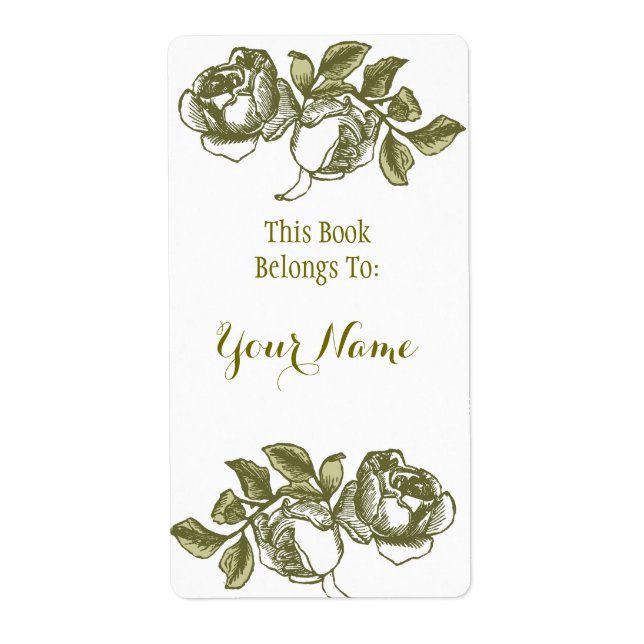 Elegant Rose Etching White Golden Bookpate Label (Front)