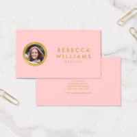 Elegant Rose & Faux Gold Real Estate Profile Photo Business Card