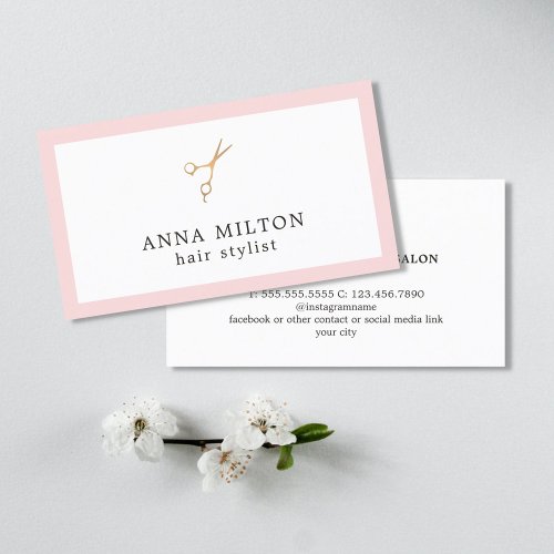Elegant Rose Faux Gold Scissors Hair Stylist Business Card
