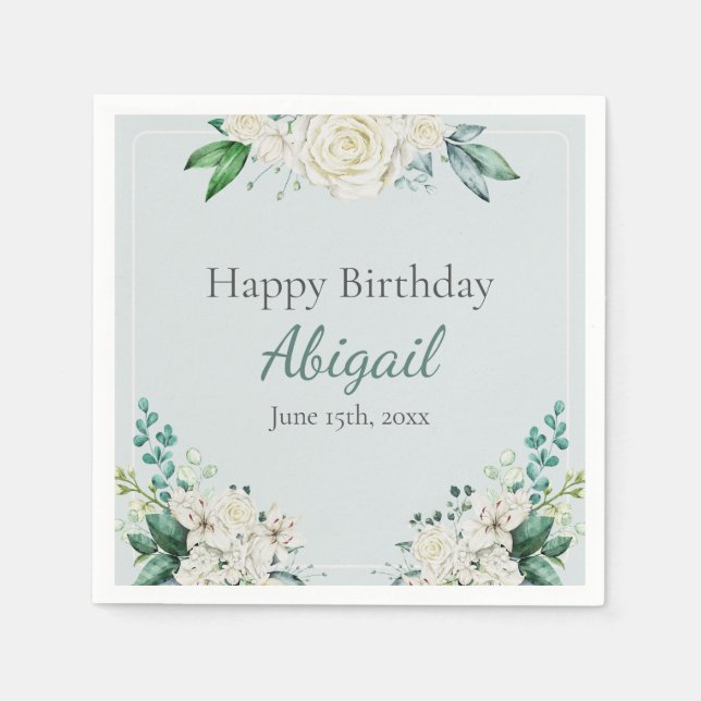 Elegant Rose Floral 80th Birthday Party Any Age Napkins (Front)