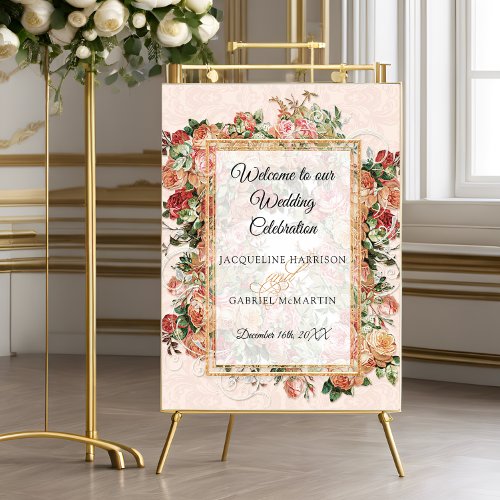Elegant Rose Floral Blush Gold Welcome Wedding Poster