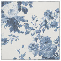 Elegant Rose Floral Chinoiserie Blue White Vintage Fabric