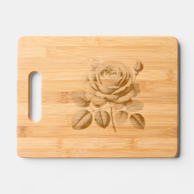 Elegant Rose Floral  Engraved Cutting Board (Front)