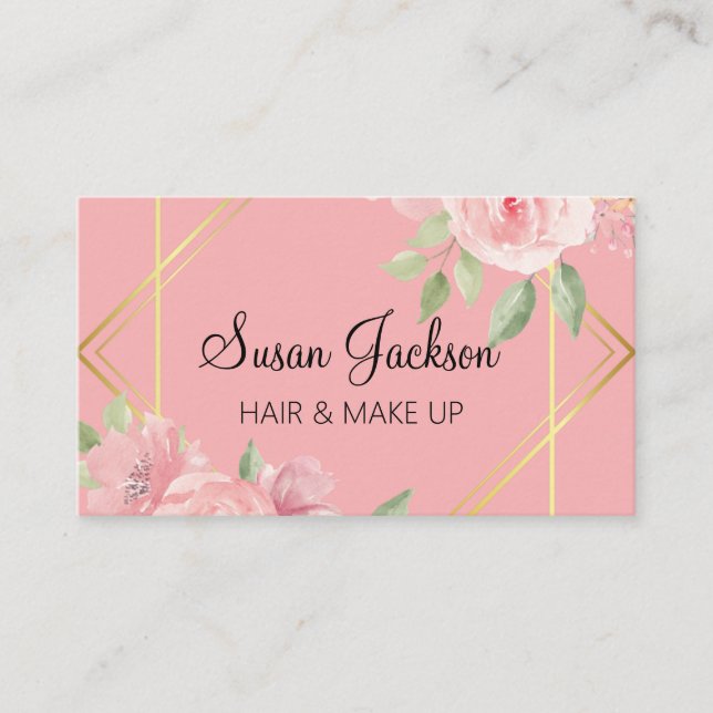 Elegant Rose Floral Gold Edging Business Card (Front)