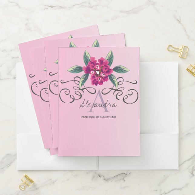 Elegant Rose Floral Monogram Chic design Pocket Folder (In Situ)