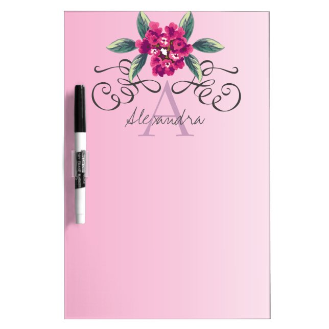 Elegant Rose Floral Monogram design Dry Erase Board (Front)