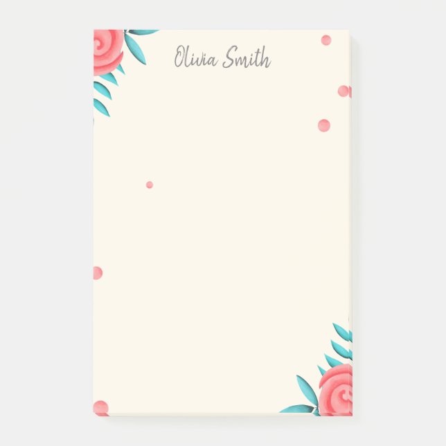 Elegant Rose Floral Personalized Post-it Notes (Front)