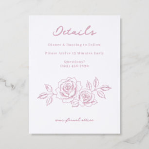 Elegant Rose Floral Quinceañera Details Letterpress Enclosure Card