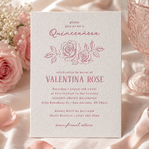 Elegant Rose Floral Quinceañera Letterpress Invitation