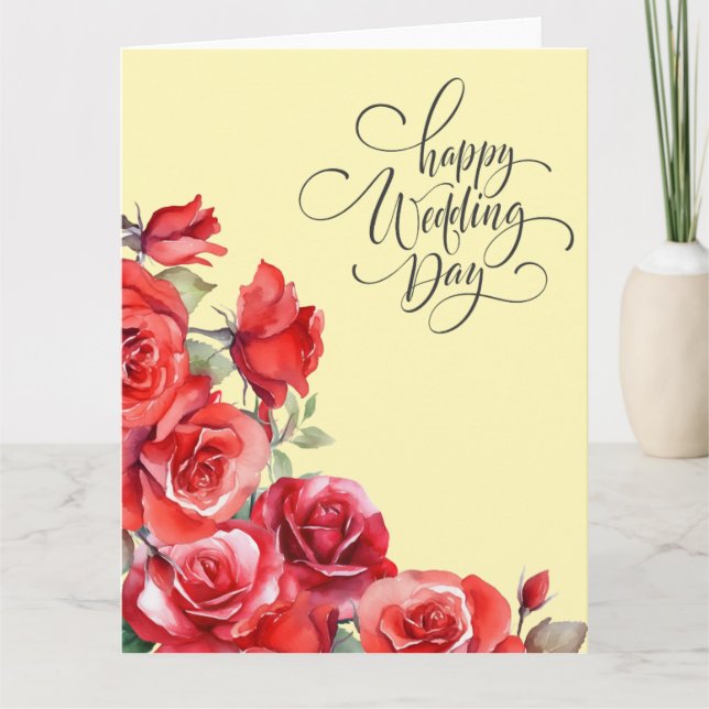 Elegant Rose Floral Wedding Day Congratulations  Card (Front)