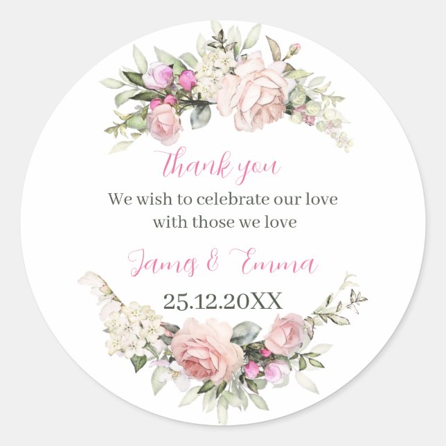 Elegant Rose Flower Custom Wedding Classic Round Sticker (Front)