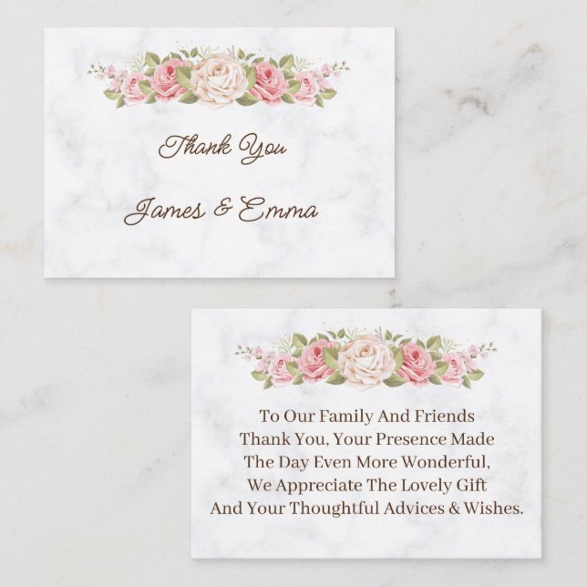 Elegant Rose Flower Custom Wedding Thank You Note Card (Front/Back)