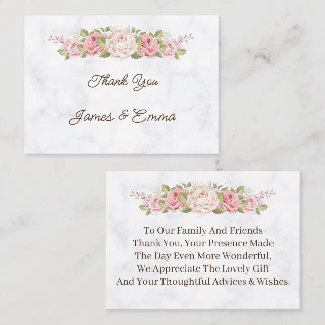 Elegant Rose Flower Custom Wedding Thank You Note Card | Zazzle