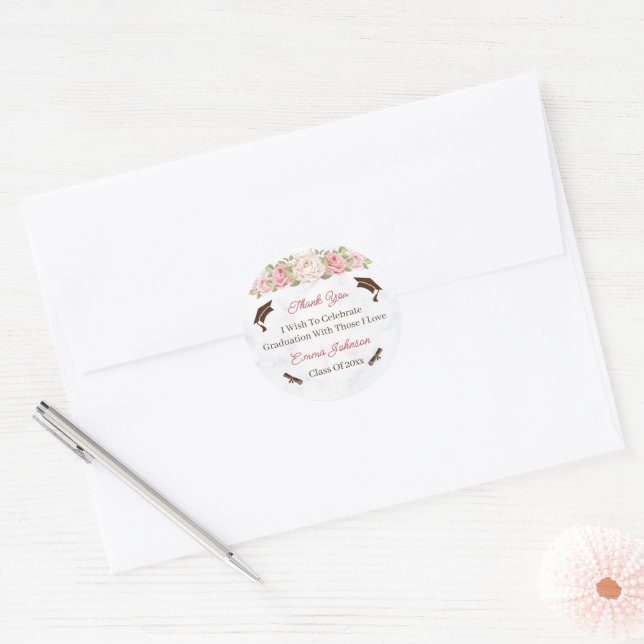 Elegant Rose Flower Customized Graduation Classic Round Sticker (Envelope)