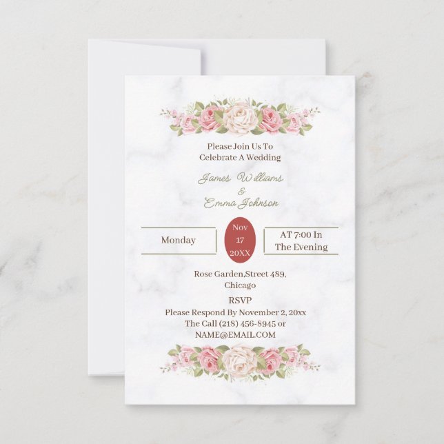 Elegant Rose Flower Customized Wedding Invitation (Front)