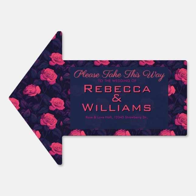 Elegant Rose Flower Destination Wedding Yard Sign (Front)
