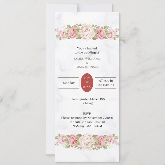 Elegant Rose Flower Personalized Wedding Invitation (Front)