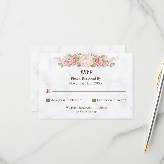 Elegant Rose Flower Personalized Wedding RSVP Card (Front/Back In Situ)