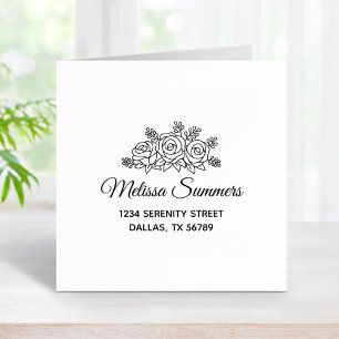 Elegant Rose Flowers Bouquet Address 2 Rubber Stamp