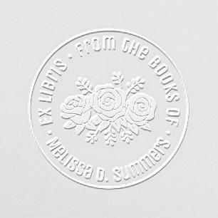 Elegant Rose Flowers Bouquet Custom Bookplate Embosser