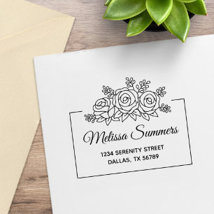 Elegant Rose Flowers Bouquet Frame Address Rubber Stamp