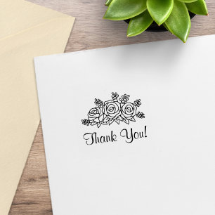 Elegant Rose Flowers Bouquet Thank You 1x1 Rubber Stamp