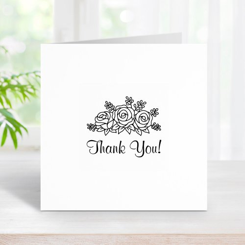 Elegant Rose Flowers Bouquet Thank You 1x1 Rubber Stamp