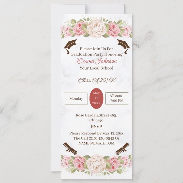 Elegant Rose Flowers Custom Graduation Invitation (Front)